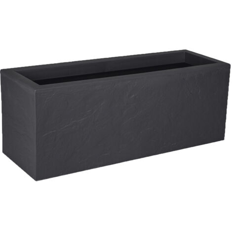 EDA – Balconnière rectangulaire effet pierre 25 L anthracite – Polypropylène recyclable – Dimensions 59 x 19,5 x 22,8 cm – Anti-UV et non gélif