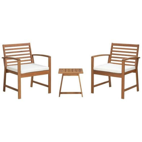 Les Tendances – Salon de jardin en bois d'acacia FSC avec coussins déperlants – 1 table basse carrée – 2 fauteuils confortables – 2 personnes (1/5)