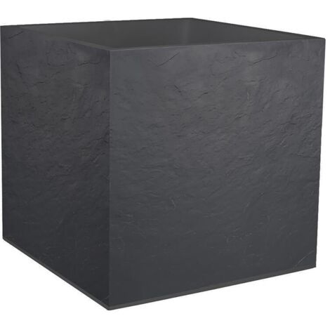 EDA – Pot carré Volcania double paroi 49,5 x 49,5 x 49,5 cm – 57 L – Gris anthracite – Polypropylène anti-UV avec zone de rétention d'eau