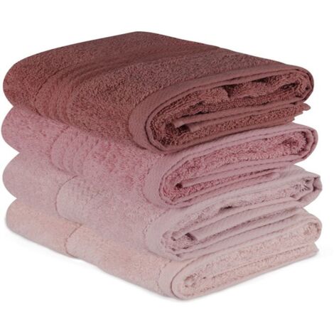 Ensemble 4 serviettes à main ASIR GRUP - 100% coton 50 x 90 cm - Rose clair / Poudre / Rose poudré / Crème
