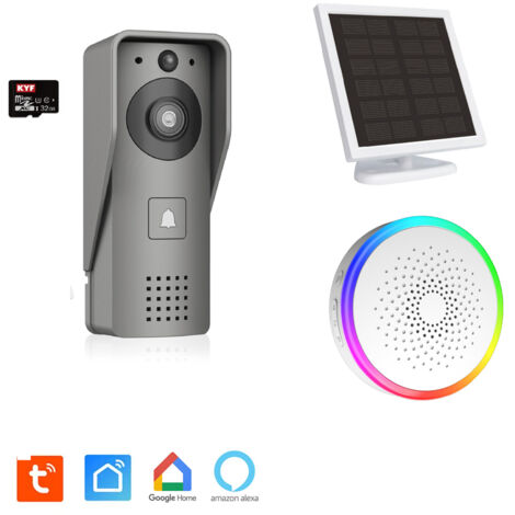 Portier Vidéo Solaire connecté Wifi avec Carillon intérieur 60 mélodies – Contrôle vocal