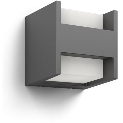 Philips – Applique murale extérieure LED 2x4,5W – Luminosité 800lm – Température couleur 4000K – IP44 – Aluminium anthracite – Dimensions 12,7x13x13 cm