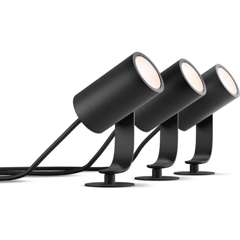 Philips – Pack de 3 spots d'extérieur basse tension – Lumière blanche et colorée – Installation facile avec alimentation incluse – Pour mise en valeur jardin