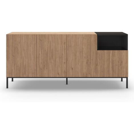 Buffet CAILIN – Coloris chene artisan & noir – 4 portes et 1 niche – 180 x 40 x 80 cm (1/5)