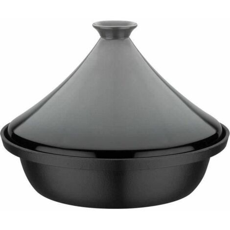 Tajine fonte massive - GSW - 30 x 22 cm - Couvercle céramique - Induction - Gris (1/3)
