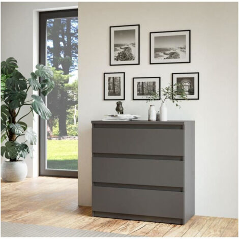 Commode CHELSEA 3 tiroirs – Fini anthracite – Dimensions 77,2 x 42,2 x 79,9 cm – Rangement compact pour espaces restreints (1/7)