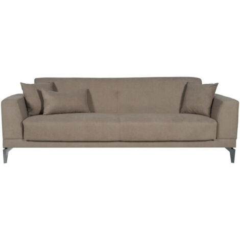 Canapé convertible 3 places - HENRY - Tissu marron - 3 coussins - coffre de rangement - 234 x 85 x 84 cm (1/5)