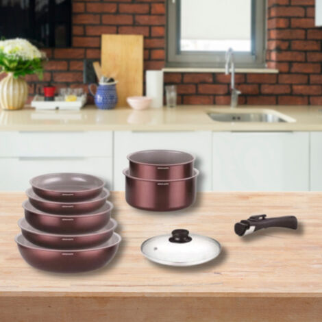Batterie de cuisine - Tous feux dont induction - ARTHUR MARTIN - AM2503 - Aluminium - 18 pieces - Poignée amovible (1/5)