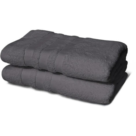 Lot de 2 serviettes - LOVELY HOME - 2 Draps de douche 70 x 140 cm - Gris anthracite (1/3)