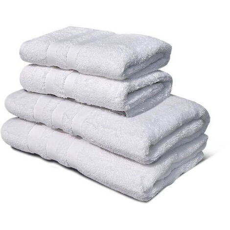 Lot de 4 serviettes - LOVELY HOME - 2 Serviettes 50 x 100 cm + 2 Draps de douche 70 x 140 cm - Blanc (1/5)
