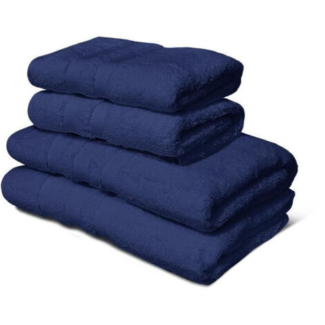 Lot de 4 serviettes - LOVELY HOME - 2 Serviettes 50 x 100 cm + 2 Draps de douche 70 x 140 cm - Bleu marine (1/3)