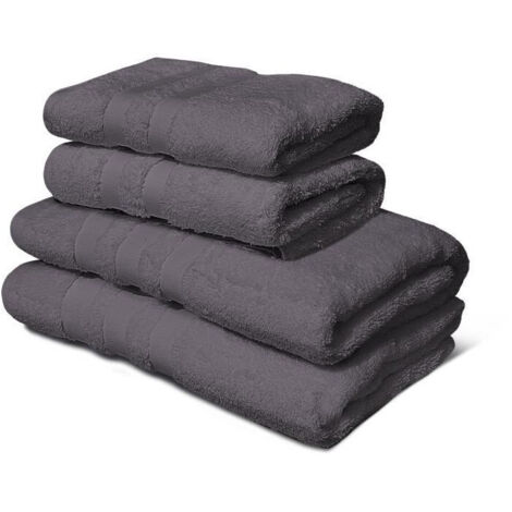 Lot de 4 serviettes - LOVELY HOME - 2 Serviettes 50 x 100 cm + 2 Draps de douche 70 x 140 cm - Gris anthracite (1/3)