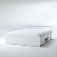Les Tendances – Lit avec tiroirs 140 x 190 cm – 2 tiroirs coulissants – Niche de rangement – Coloris blanc – Éco-responsable fabriqué en France