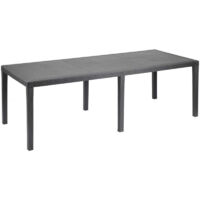 Table de jardin rectangulaire en résine tressée anthracite – 220 x 90 cm – Pour 8 personnes – Style exotique