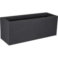 EDA – Jardinière décor pierre 57L – Double paroi pour isolation thermique – Pré-percée avec système de rétention d'eau – 79,5 x 29,5 x H. 29,5 cm – Gris anthracite