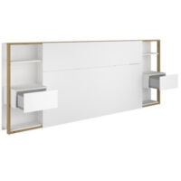 Les Tendances – Tête de lit blanche avec étagères et chevets intégrés – Structure en panneaux de particules et MDF – Dimensions L255 x H103 x P36 cm – Fabrication française