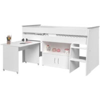 Calicosy – Lit combiné enfant PARISOT ZOLA – Blanc – 90x200 cm – Sommier inclus – Bureau sur roulettes et rangement intégré
