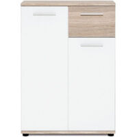 Argonauta – Buffet de rangement blanc mat 60 cm – 2 portes et 1 tiroir sur coulisses métalliques – Décor chêne Sonoma – Style classique
