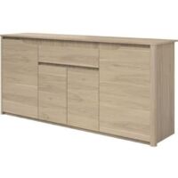 Habitat Et Jardin – Buffet bas BETTY – Chêne Dakota – 4 portes, 1 tiroir – Dimensions 185 x 46 x 85,5 cm – Panneaux de particules 15 mm