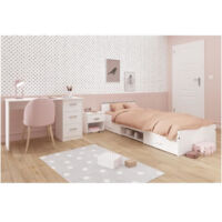 Chambre d'enfant complète 3 pièces – Lit 90x200 cm avec 2 tiroirs – Bureau 121.2x55x74.3 cm – Chevet 39.5x32.7x40.6 cm – Décor blanc – Parisot