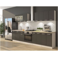 Cuisine complète avec meuble four et plan de travail inclus L 300 cm – Finition gris mat – Fabrication européenne – 10 éléments