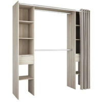 M&S – Kit dressing extensible décor chêne avec rideau – Dimensions L 115/190 x P 50 x H 203 cm – 2 colonnes, 2 penderies, 2 tiroirs