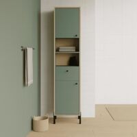 Meuble de salle de bain - Colonne - 2 portes - tiroir + niches - L38,8 x P33 x H201,5cm - Vert et chene - DEMEYERE