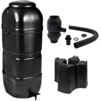 Récupérateur d'eau de pluie 100 litres – Forme colonne – Traité anti-UV – Connecteur adaptable pour gouttières Ø48 à 85 mm – Fabriqué en Europe – Noir – Nature