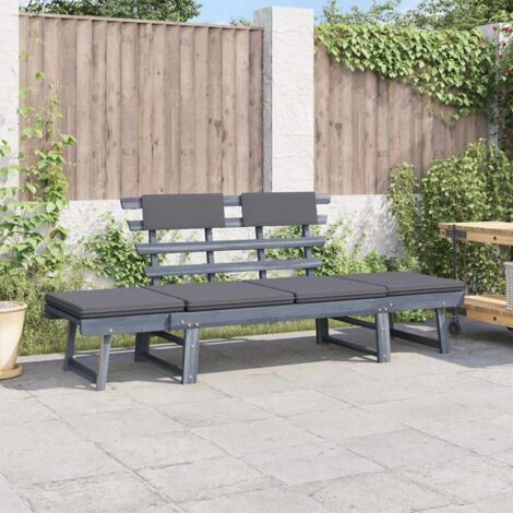 vidaXL Panca da Giardino Cuscini 2-in-1 190cm Massello d'Acacia Grigio