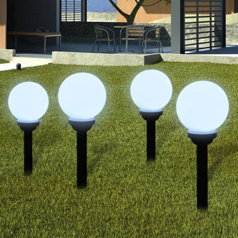 Lampioni Solari LED Giardino 4 pz Rotondi 15 cm con Picchetto vidaXL