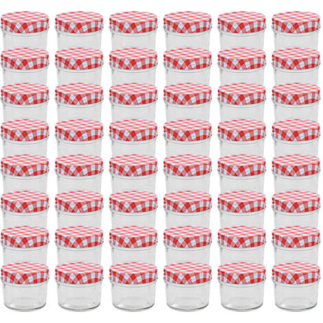vidaXL Vasi Marmellata in Vetro Coperchio Bianco e Rosso 48 pz 110 ml