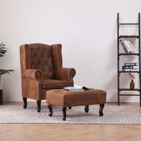 vidaXL Poltrona Chesterfield Poggiapiedi Marrone Ecopelle Scamosciata