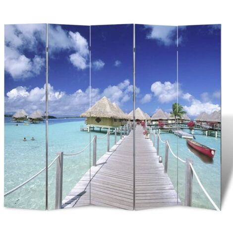 vidaXL Paravento Pieghevole 200x170 cm con Stampa Spiaggia
