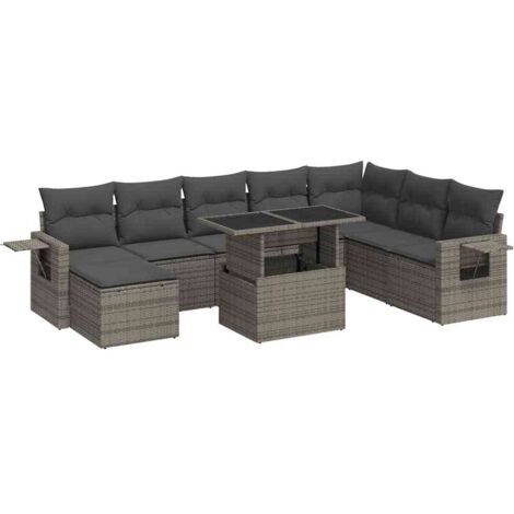 Set Divano da Giardino 9 pz con Cuscini Grigio in Polyrattan vidaXL (1/5)