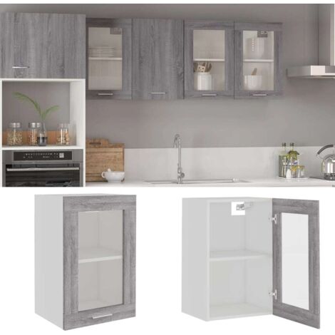 Mobile Pensile Vetro Grigio Sonoma 40x31x60cm Legno Multistrato vidaXL