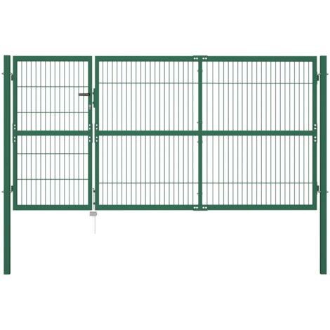 vidaXL Cancello di Recinzione con Paletti 350x140 cm in Acciaio Verde