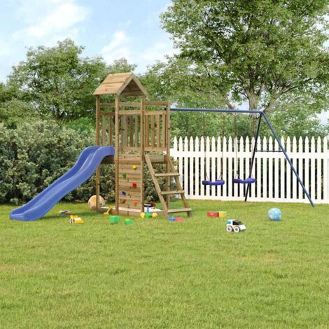 Vidaxl – Set da gioco da esterno in legno di pino impregnato – Torre 90 cm con scivolo, altalena e parete da arrampicata – Per bambini 3-8 anni (1/9)