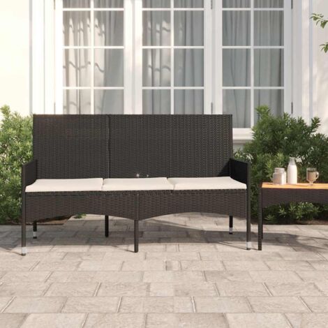 Panca da Giardino a 3 Posti con Cuscini in Polyrattan Nero vidaXL