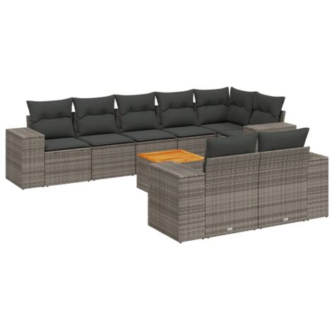 Set Divano da Giardino 9 pz con Cuscini Grigio in Polyrattan vidaXL (1/4)