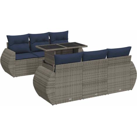 vidaXL Set Divani da Giardino 7pz con Cuscini Grigio Polyrattan Acacia (1/5)