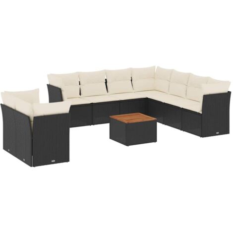vidaXL Set Divani da Giardino 11 pz con Cuscini in Polyrattan Nero (1/5)