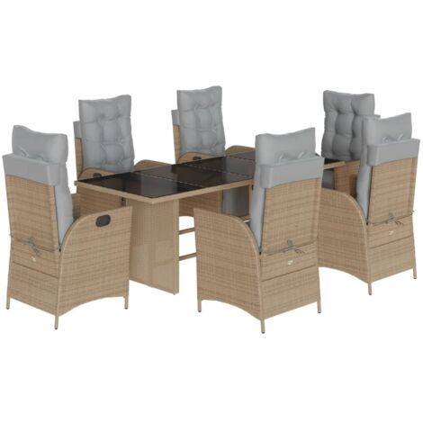 vidaXL Set Pranzo da Giardino 7 pz con Cuscini Beige Misto Polyrattan (1/5)