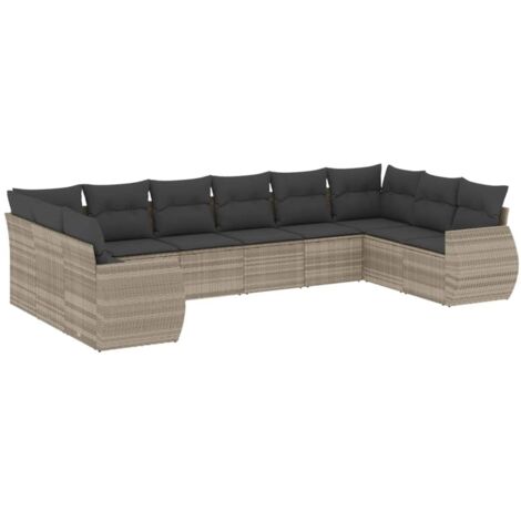 vidaXL Set Divano Giardino 10 pz con Cuscini Grigio Chiaro Polyrattan (1/5)