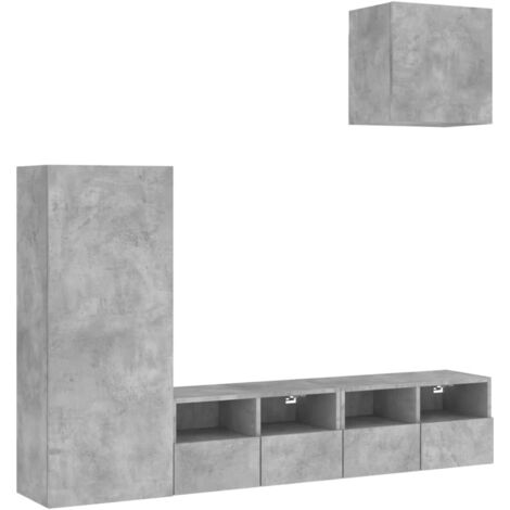 vidaXL Mobili TV a Muro con LED 4pz Grigio Cemento Legno Multistrato