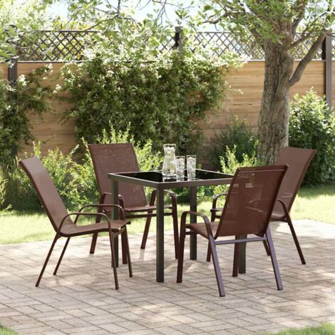 vidaXL Set da Pranzo per Giardino 5 pcs Marrone Textilene e acciaio (1/5)