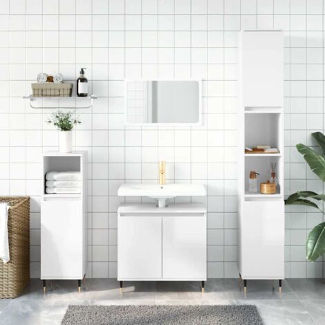 vidaXL Armadietto Bagno Bianco Lucido 58x33x60cm in Legno Multistrato
