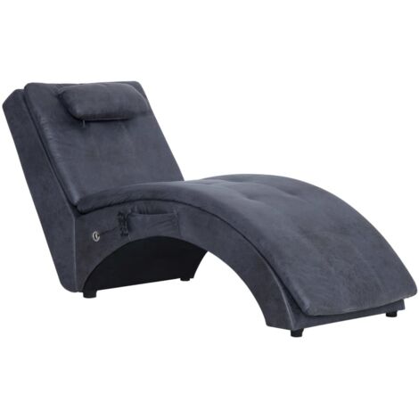vidaXL Sdraio Massaggiante con Cuscino Grigia Similpelle Scamosciata
