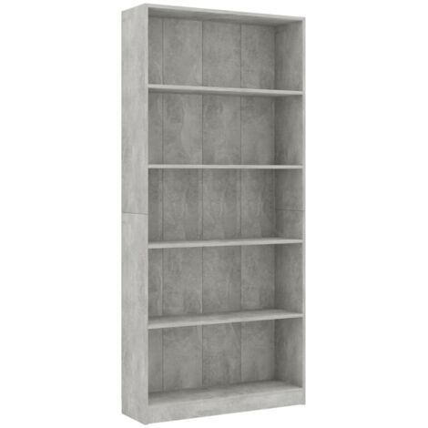 vidaXL Libreria 5 Ripiani Grigio Cemento 80x24x175cm Legno Multistrato