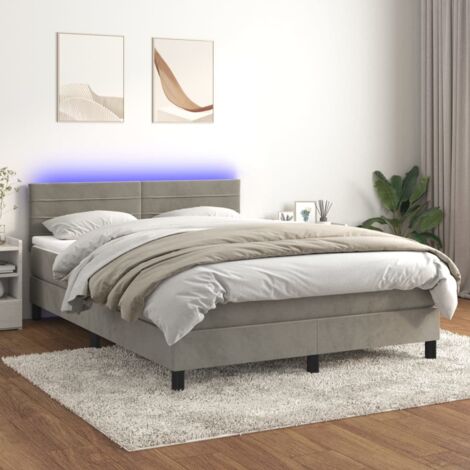 vidaXL Letto a Molle con Materasso e LED Grigio Chiaro 140x190 cm Velluto