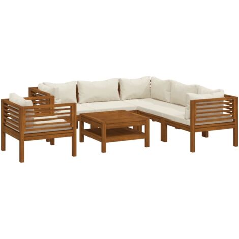 vidaXL Set Divani da Giardino 7 pz con Cuscini Crema in Legno Acacia